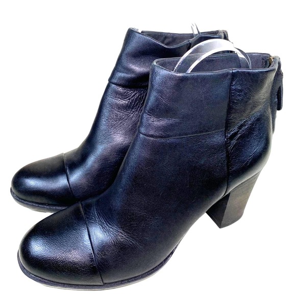 Clarks Shoes - Clarks Womens SZ 6.5 Enfield Tess Ankle Booties Black Leather 26112177 Zip Heel